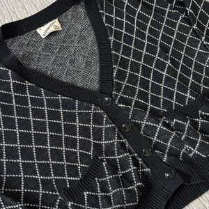 VTG Waterville Black & White Diamond Pattern Button Front Cardigan - Medium
